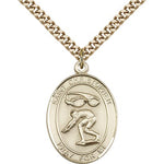 St. Christopher Swimming Medal, Gold Filled, Large - 24&quot; 2.4mm Gold Plated Chain + Clasp