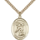 St. Christopher Swimming Medal, Gold Filled, Large - 24&quot; 2.4mm Gold Plated Chain + Clasp