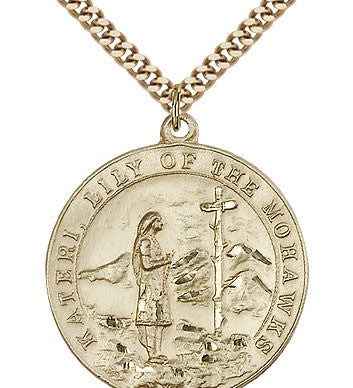 St. Kateri Medal, Gold Filled - 24&quot; 2.4mm Gold Plated Endless Chain