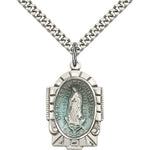 Our Lady of Guadalupe Medal, Sterling Silver - 24&quot; 2.4mm Rhodium Plate Endless Chain