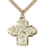 Franciscan 4 Way Cross Pendant, Gold Filled - 24&quot; 2.4mm Gold Plated Endless Chain