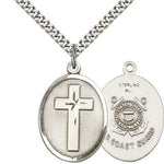 Coast Guard Cross Pendant, Sterling Silver - 24&quot; 2.4mm Rhodium Plate Endless Chain