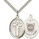 Coast Guard Cross Pendant, Sterling Silver - 24&quot; 2.4mm Rhodium Plate Endless Chain