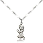 Praying Girl Medal, Sterling Silver - 18&quot; 1.2mm Sterling Silver Chain + Clasp
