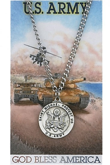 Round St. Michael Army Medal and Prayer Card Set - Silver-tone