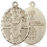 5 Way Cross Holy Spirit Medal, 14 Karat Gold - 14 KT Yellow Gold