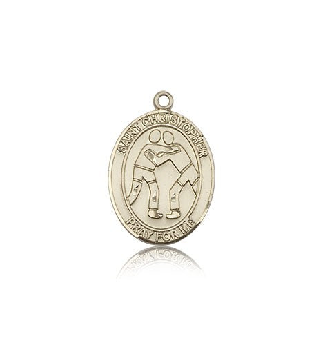 St. Christopher Wrestling Medal, 14 Karat Gold, Medium - 14 KT Yellow Gold