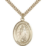 Our Lady of Tears Medal, Gold Filled, Large - 24&quot; 2.4mm Gold Plated Chain + Clasp