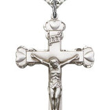 Crucifix Pendant, Sterling Silver - 24&quot; 2.4mm Rhodium Plate Endless Chain