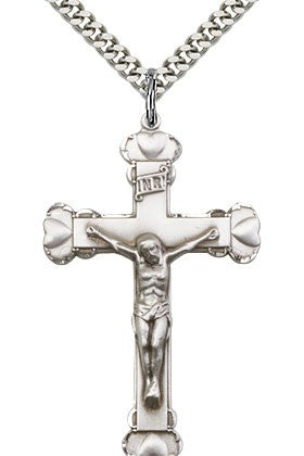 Crucifix Pendant, Sterling Silver - 24&quot; 2.4mm Rhodium Plate Endless Chain