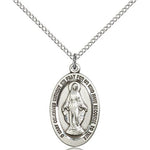 Miraculous Medal, Sterling Silver - 18&quot; 1.2mm Sterling Silver Chain + Clasp