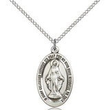 Miraculous Medal, Sterling Silver - 18&quot; 1.2mm Sterling Silver Chain + Clasp