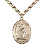 St. Timothy Medal, Gold Filled, Large - 24&quot; 2.4mm Gold Plated Chain + Clasp