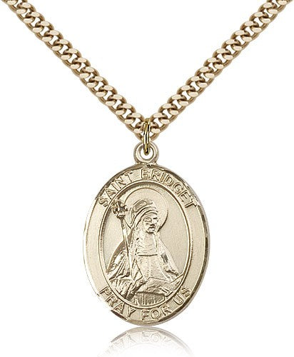 St. Bridget of Sweden Medal, Gold Filled, Large - 24&quot; 2.4mm Gold Plated Chain + Clasp