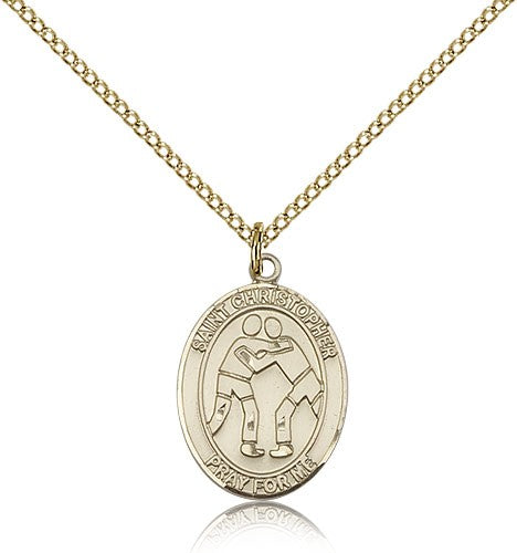 St. Christopher Wrestling Medal, Gold Filled, Medium - Gold-tone