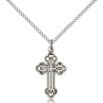 Russian Cross Pendant, Sterling Silver - 18&quot; 1.2mm Sterling Silver Chain + Clasp