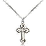 Russian Cross Pendant, Sterling Silver - 18&quot; 1.2mm Sterling Silver Chain + Clasp