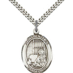 St. Benjamin Medal, Sterling Silver, Large - 24&quot; 2.4mm Rhodium Plate Chain + Clasp