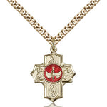 5 Way Cross Pendant, Gold Filled - 24&quot; 2.4mm Gold Plated Endless Chain