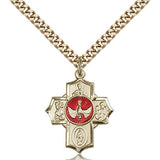 5 Way Cross Pendant, Gold Filled - 24&quot; 2.4mm Gold Plated Endless Chain