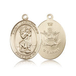St. Christopher Army Medal, 14 Karat Gold, Large - 14 KT Yellow Gold