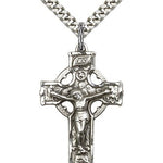 Celtic Crucifix Pendant, Sterling Silver - 24&quot; 2.4mm Rhodium Plate Endless Chain