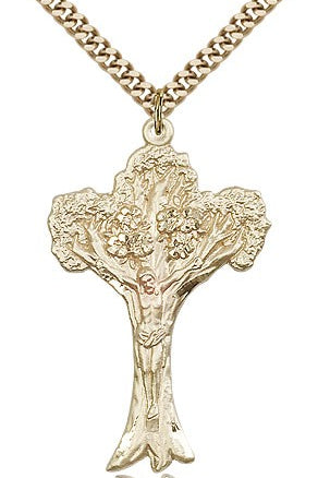 Tree of Life Crucifix Pendant, Gold Filled - Gold-tone