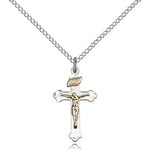 Crucifix Pendant, Two-Tone - 18&quot; 1.2mm Sterling Silver Chain + Clasp