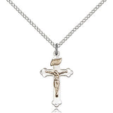 Crucifix Pendant, Two-Tone - 18&quot; 1.2mm Sterling Silver Chain + Clasp