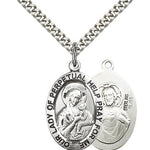 Our Lady of Perpetual Help Medal, Sterling Silver - 24&quot; 2.4mm Rhodium Plate Endless Chain