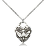 Confirmation Heart Medal, Sterling Silver - 18&quot; 1.2mm Sterling Silver Chain + Clasp