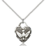 Confirmation Heart Medal, Sterling Silver - 18&quot; 1.2mm Sterling Silver Chain + Clasp