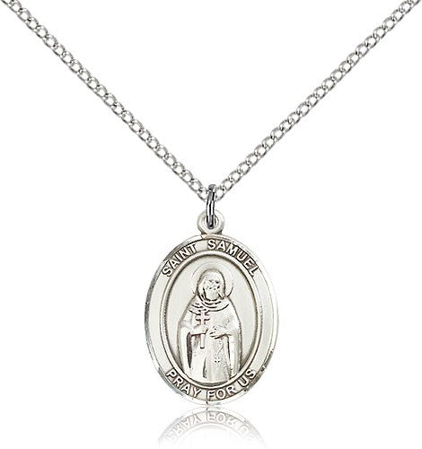 St. Samuel Medal, Sterling Silver, Medium - 18&quot; 1.2mm Sterling Silver Chain + Clasp