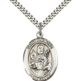 St. Raymond Nonnatus Medal, Sterling Silver, Large - 24&quot; 2.4mm Rhodium Plate Chain + Clasp
