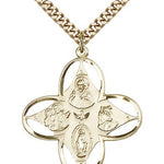 4 Way Cross Pendant, Gold Filled - 24&quot; 2.4mm Gold Plated Endless Chain