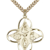4 Way Cross Pendant, Gold Filled - 24&quot; 2.4mm Gold Plated Endless Chain