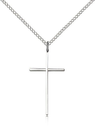 Cross Pendant, Sterling Silver - 18&quot; 1.2mm Sterling Silver Chain + Clasp