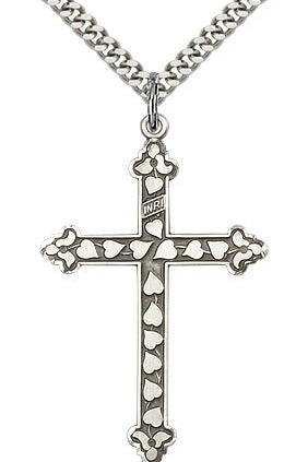 Cross Pendant, Sterling Silver - 24&quot; 2.4mm Rhodium Plate Endless Chain