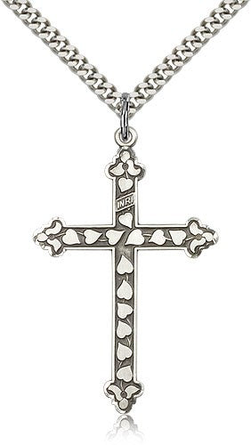 Cross Pendant, Sterling Silver - 24&quot; 2.4mm Rhodium Plate Endless Chain