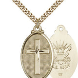 Navy Cross Pendant, Gold Filled - 24&quot; 2.4mm Gold Plated Endless Chain