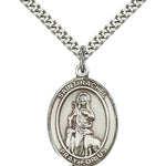 St. Rachel Medal, Sterling Silver, Large - 24&quot; 2.4mm Rhodium Plate Chain + Clasp