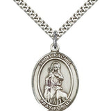 St. Rachel Medal, Sterling Silver, Large - 24&quot; 2.4mm Rhodium Plate Chain + Clasp