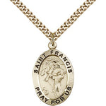 St. Francis of Assisi Medal, Gold Filled - 24&quot; 2.4mm Gold Plated Endless Chain