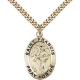 St. Francis of Assisi Medal, Gold Filled - 24&quot; 2.4mm Gold Plated Endless Chain