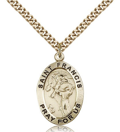 St. Francis of Assisi Medal, Gold Filled - 24&quot; 2.4mm Gold Plated Endless Chain