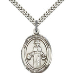 St. Nino De Atocha Medal, Sterling Silver, Large - 24&quot; 2.4mm Rhodium Plate Chain + Clasp