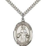 St. Nino De Atocha Medal, Sterling Silver, Large - 24&quot; 2.4mm Rhodium Plate Chain + Clasp