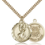 St. Christopher Coast Guard Medal, Gold Filled - 24&quot; 2.4mm Gold Plated Endless Chain