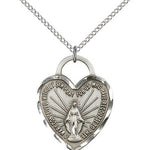 Miraculous Heart Medal, Sterling Silver - 18&quot; 1.2mm Sterling Silver Chain + Clasp