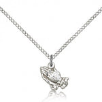 Praying Hands Medal, Sterling Silver - 18&quot; 1.2mm Sterling Silver Chain + Clasp